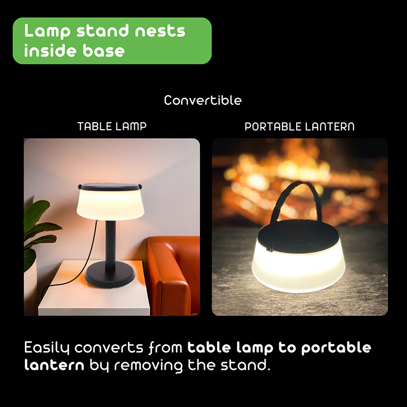 2-in-1 Solar Power LED Table Lamp & Lantern - 330 Lumens Portable Rechargeable Light