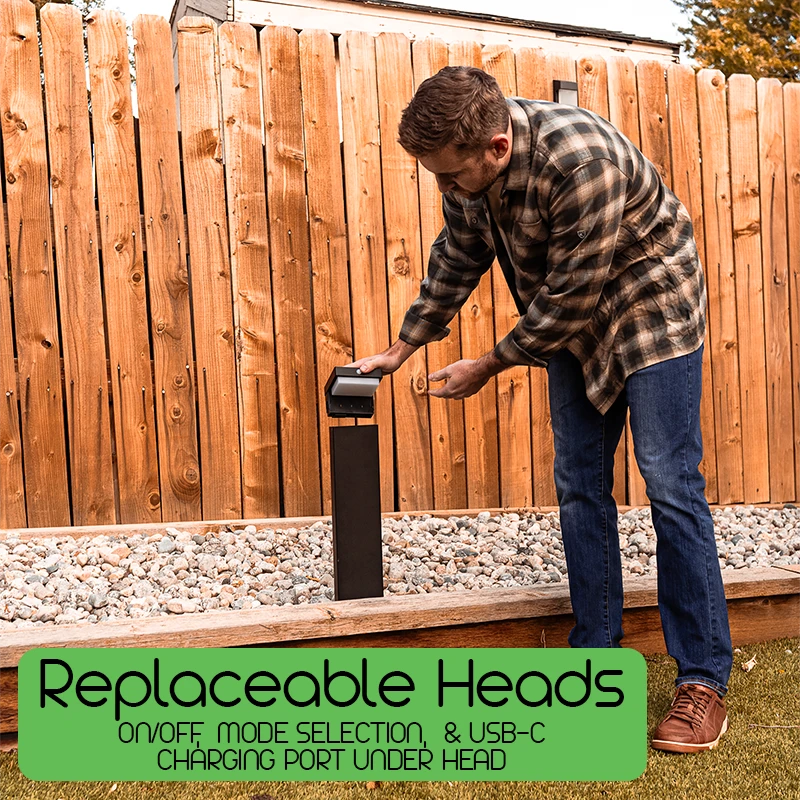 VerLuce solar pathway lights replaceable heads with man replacing the heads