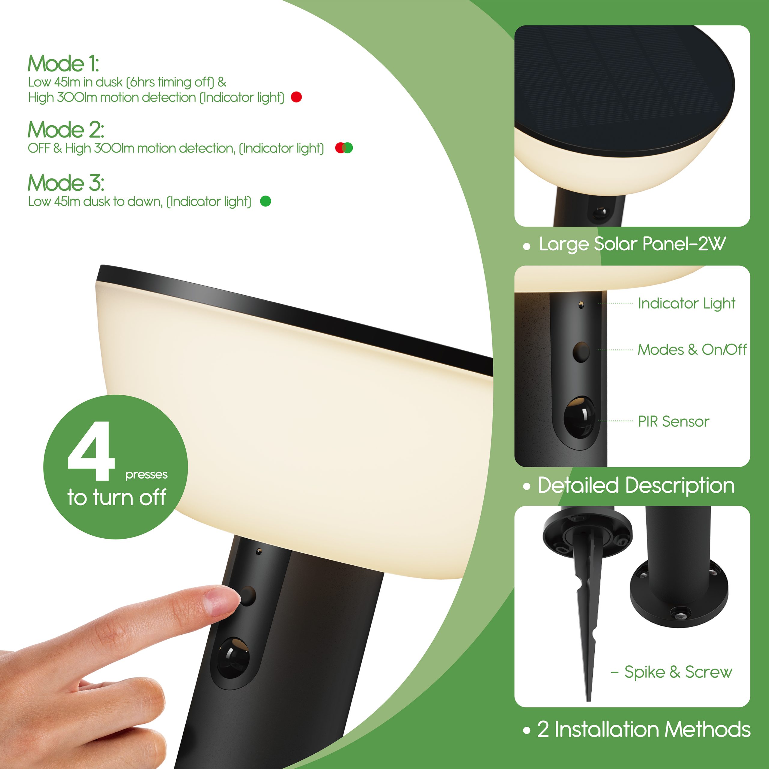 VerLuce Solar Pathway Lights Basin Series - 3 Light Modes