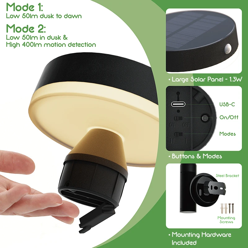 VerLuce Barn Series Solar Wall Lights have two light modes to choose from
