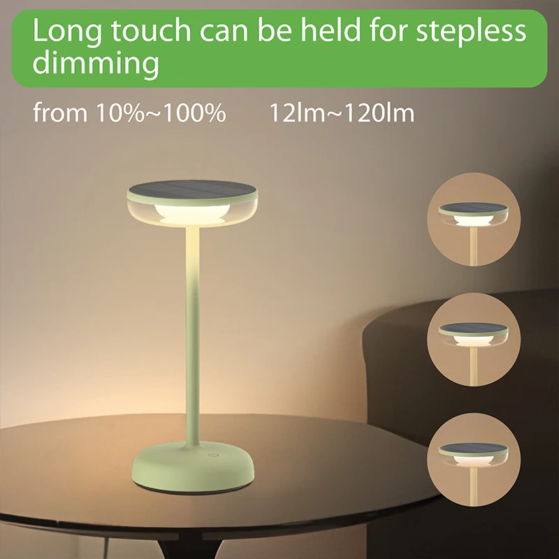 VerLuce solar table lamp can be dimmed from 120 lumens to 12 lumens