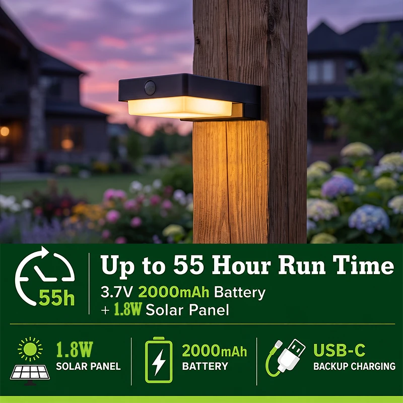 verluce solar fence lights run time