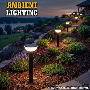 Ambient lighting illustration with VerLuce solar landscape lights.
